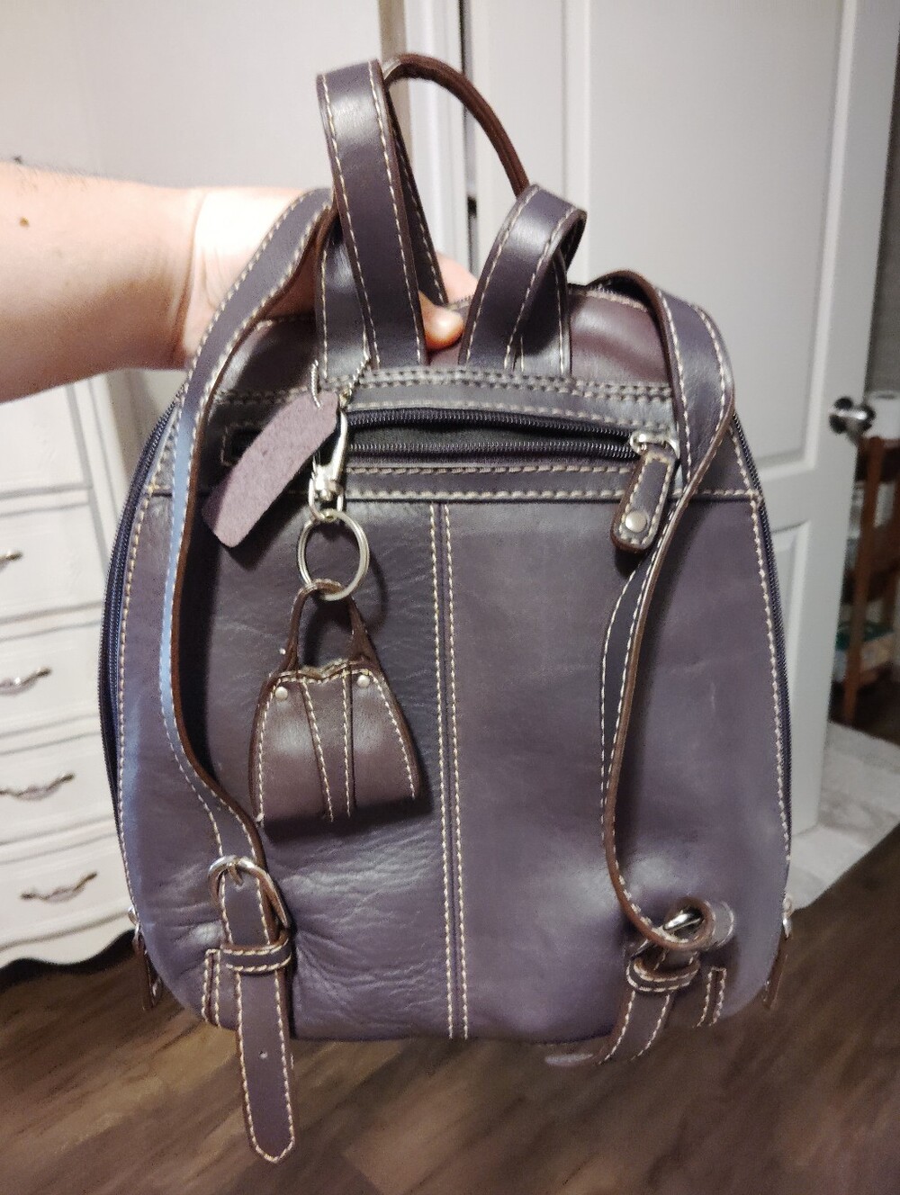 Vintage Purple/Brown Leather Backpack Style Purse 11 X 9.5 Handbag